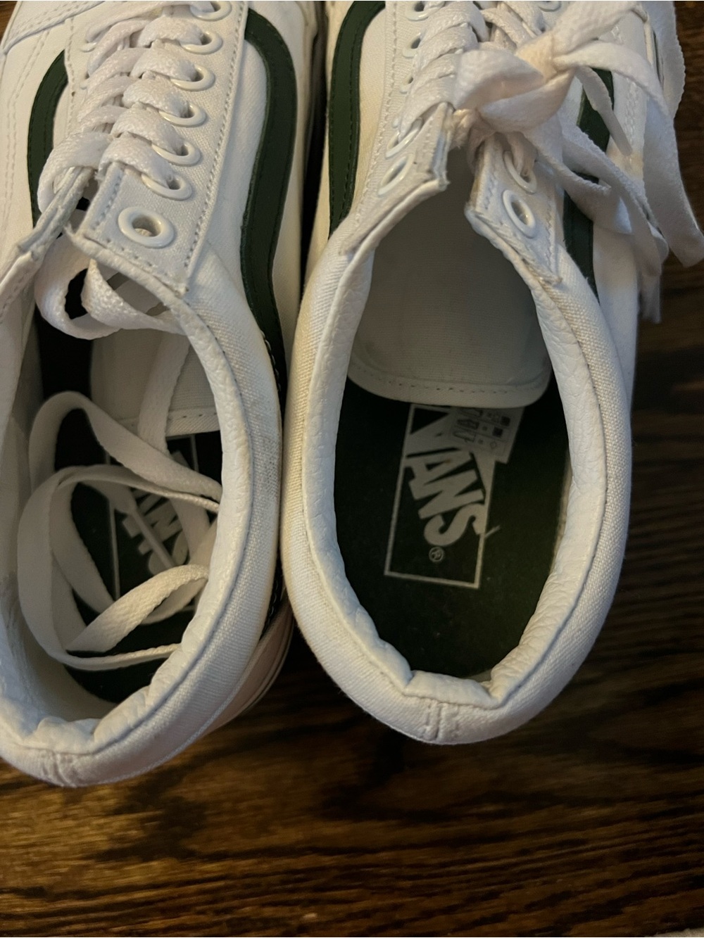 Vans White Low-Top Platform Sneakers with Green Stripe - Picture 9 of 10